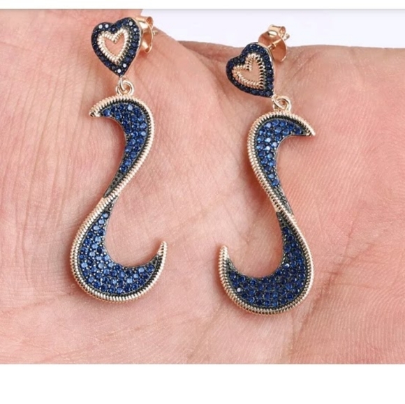 Kharma by Avelon Jewelry - Sapphire hearts & large swirl Rose gold earrings